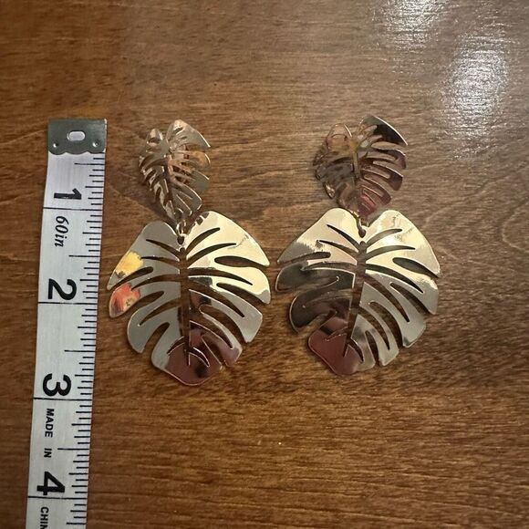 Golden Leaf Clip-On Earrings - Picture 2 of 2